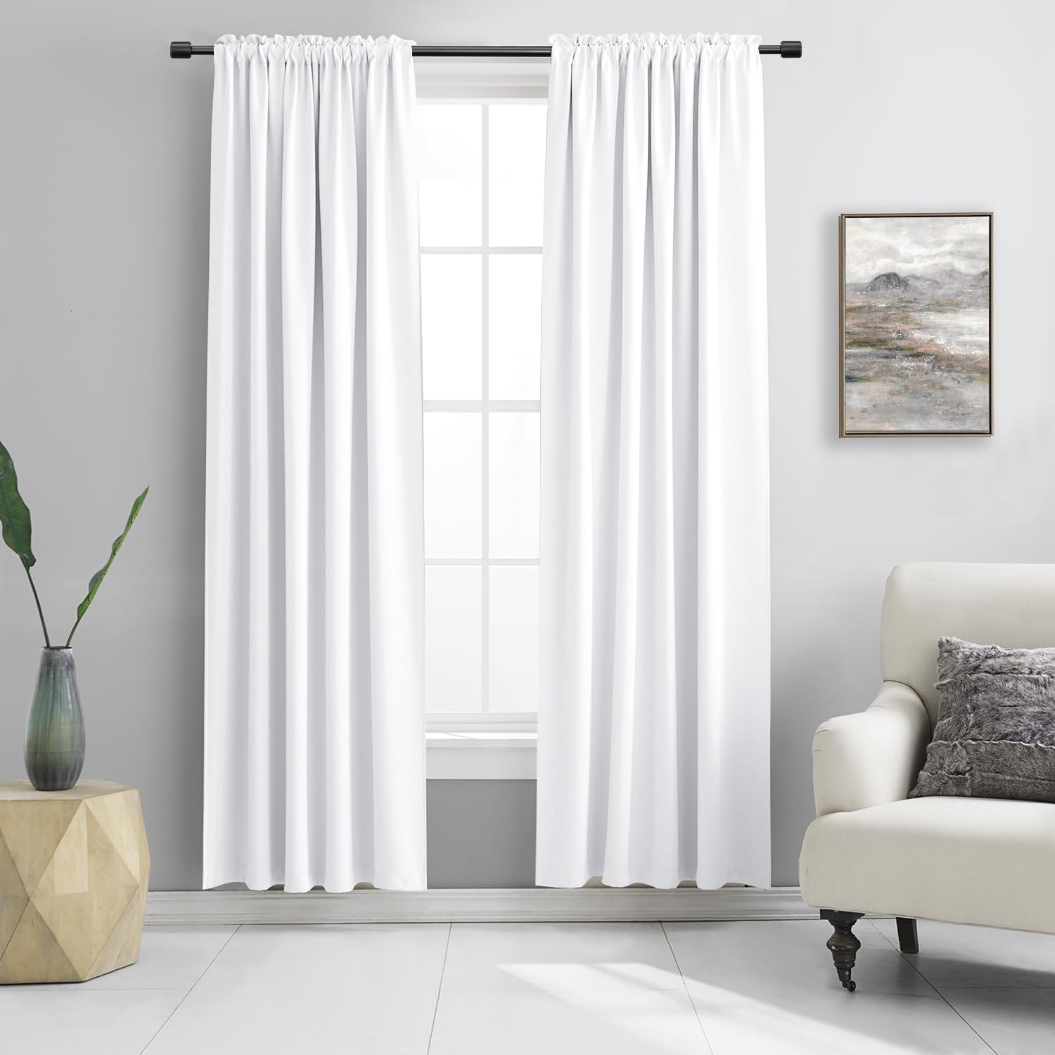 Pure White Half Blackout Curtains for Modern Living Rooms