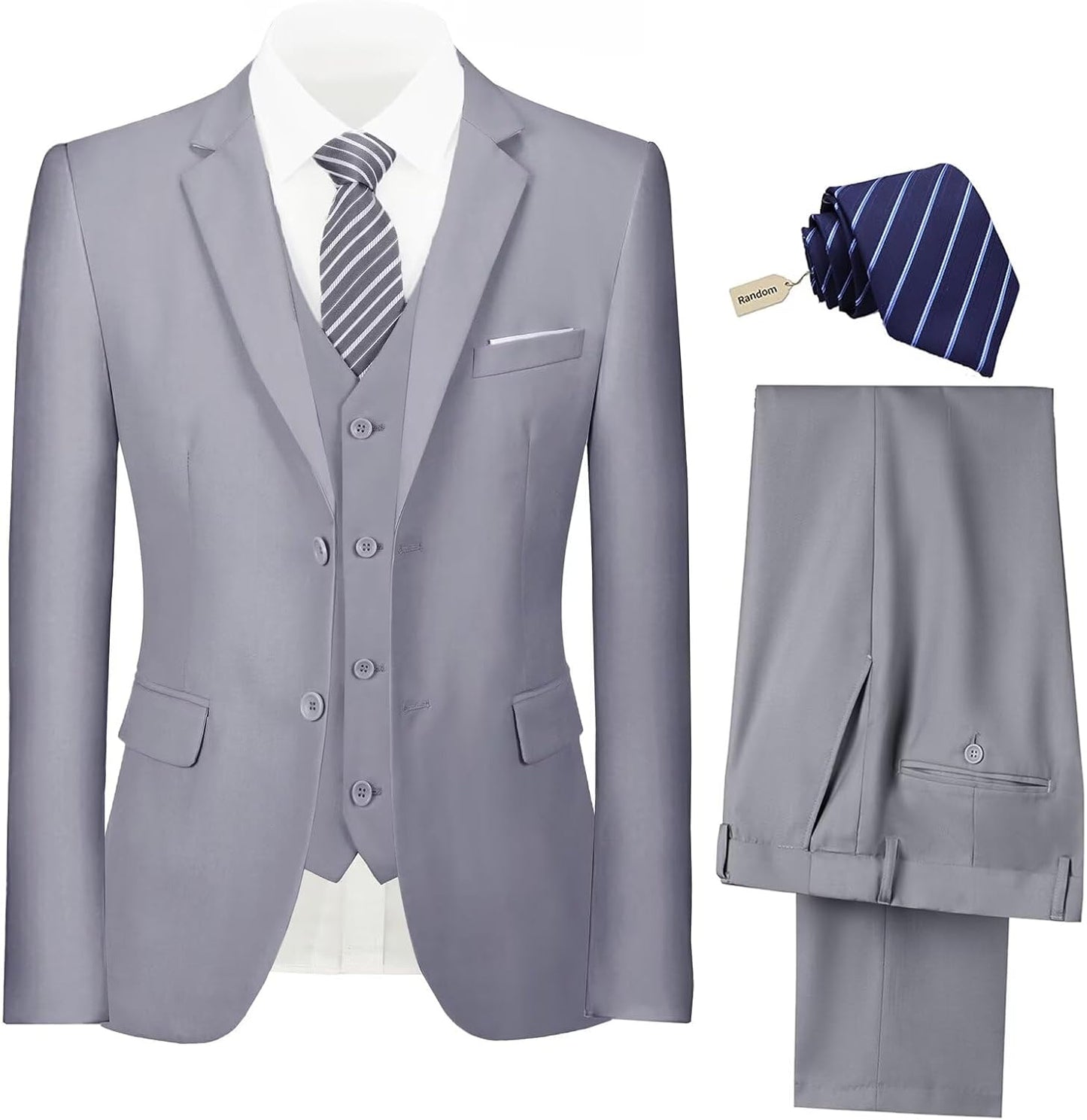 Mens Suit 3 Piece Set Slim Fit Wedding Groomsmen Suit