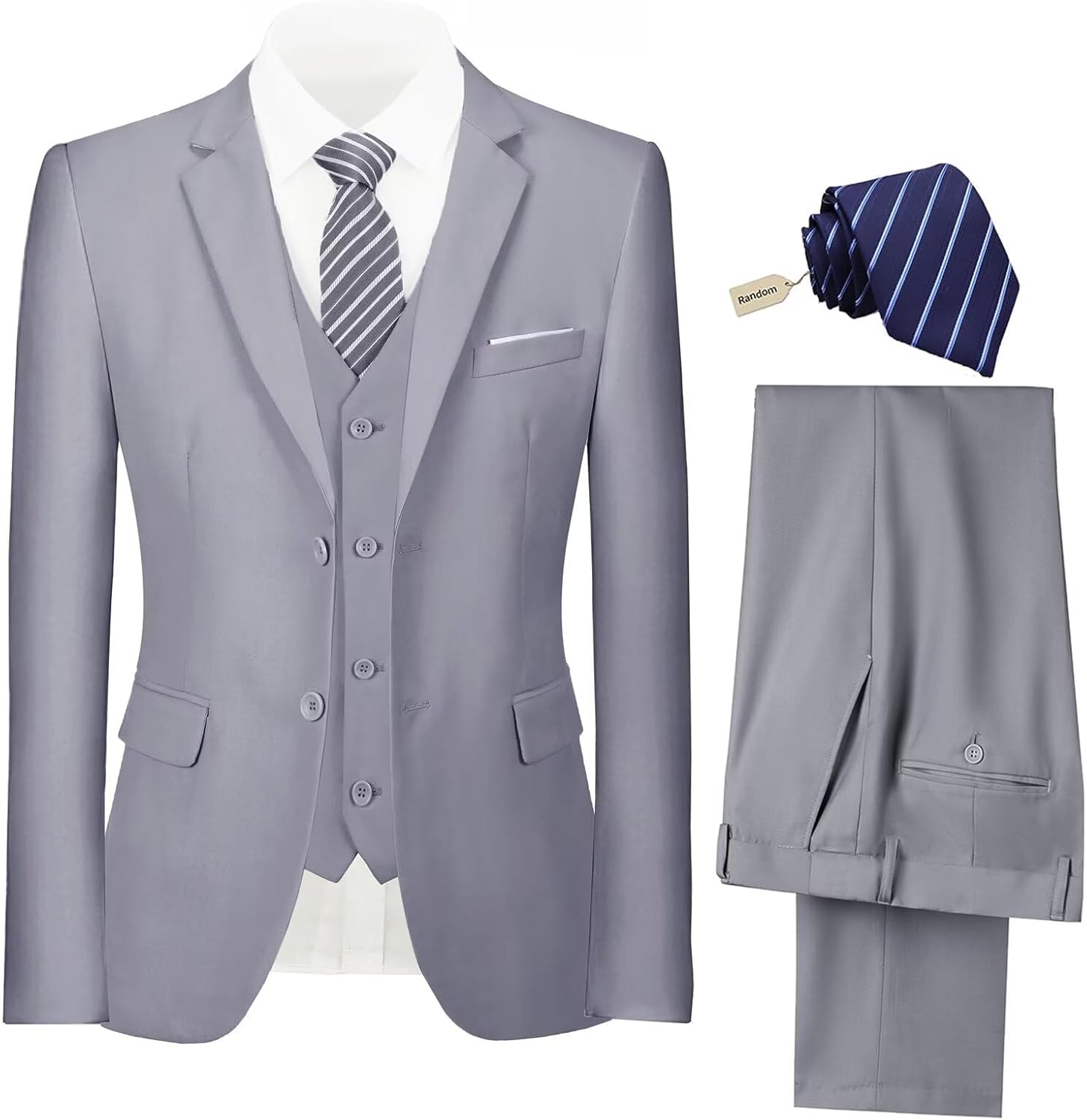 Mens Suit 3 Piece Set Slim Fit Wedding Groomsmen Suit
