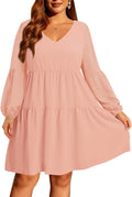 Plus Size Long Sleeve Babydoll Dress - Flowy Tiered Tunic for Women