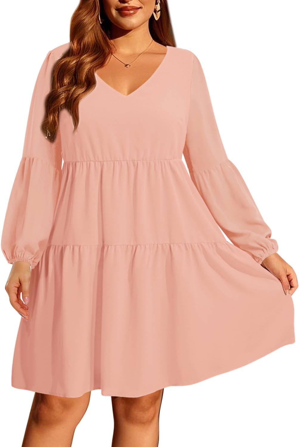 Plus Size Long Sleeve Fall Dress - Casual Babydoll Tunic