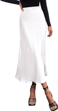 Long Satin Midi Skirt High Waist A-Line - Elegant Flowing Skirt
