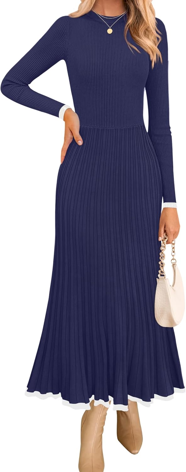 ZESICA Women's Long Sleeve Sweater Dress for Fall Weddings