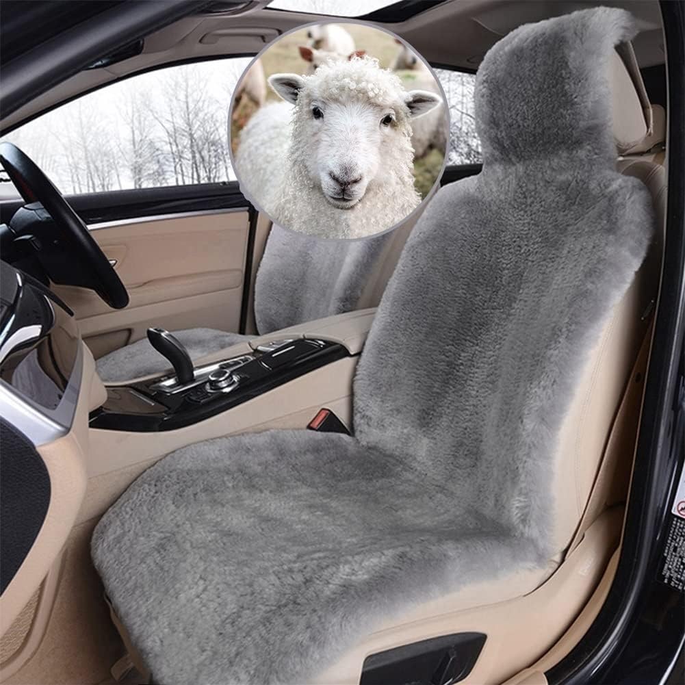 Luxurious Genuine Sheepskin Seat Cover - Gray