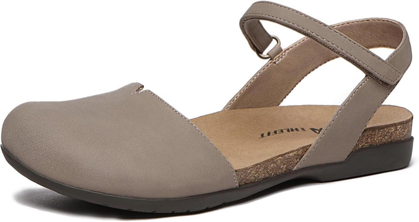 Athlefit Women's Closed Toe Sandals with Comfort Cork Footbed