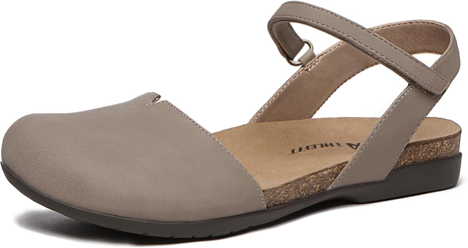 Athlefit Women's Closed Toe Sandals with Comfort Cork Footbed