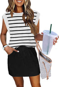 Womens Cap Sleeve Summer Dress with Tie Front - Soft Striped Knit