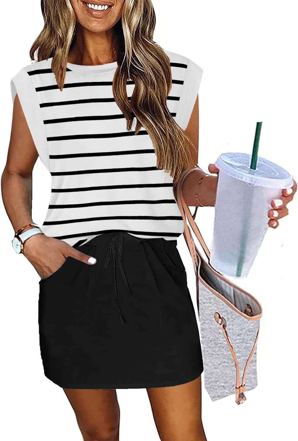 ETCYY NEW Womens Cap Sleeve Summer Dress with Tie Front Style