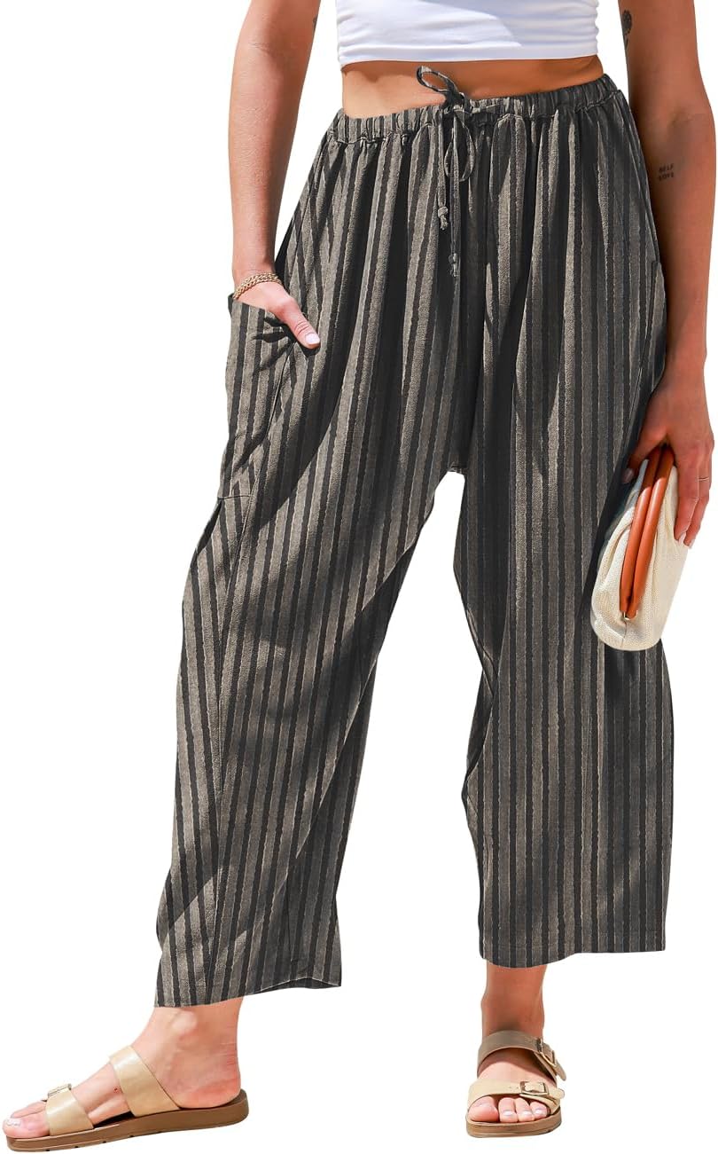 Linen Wide Leg Pants for Women - Casual Summer Palazzo Style