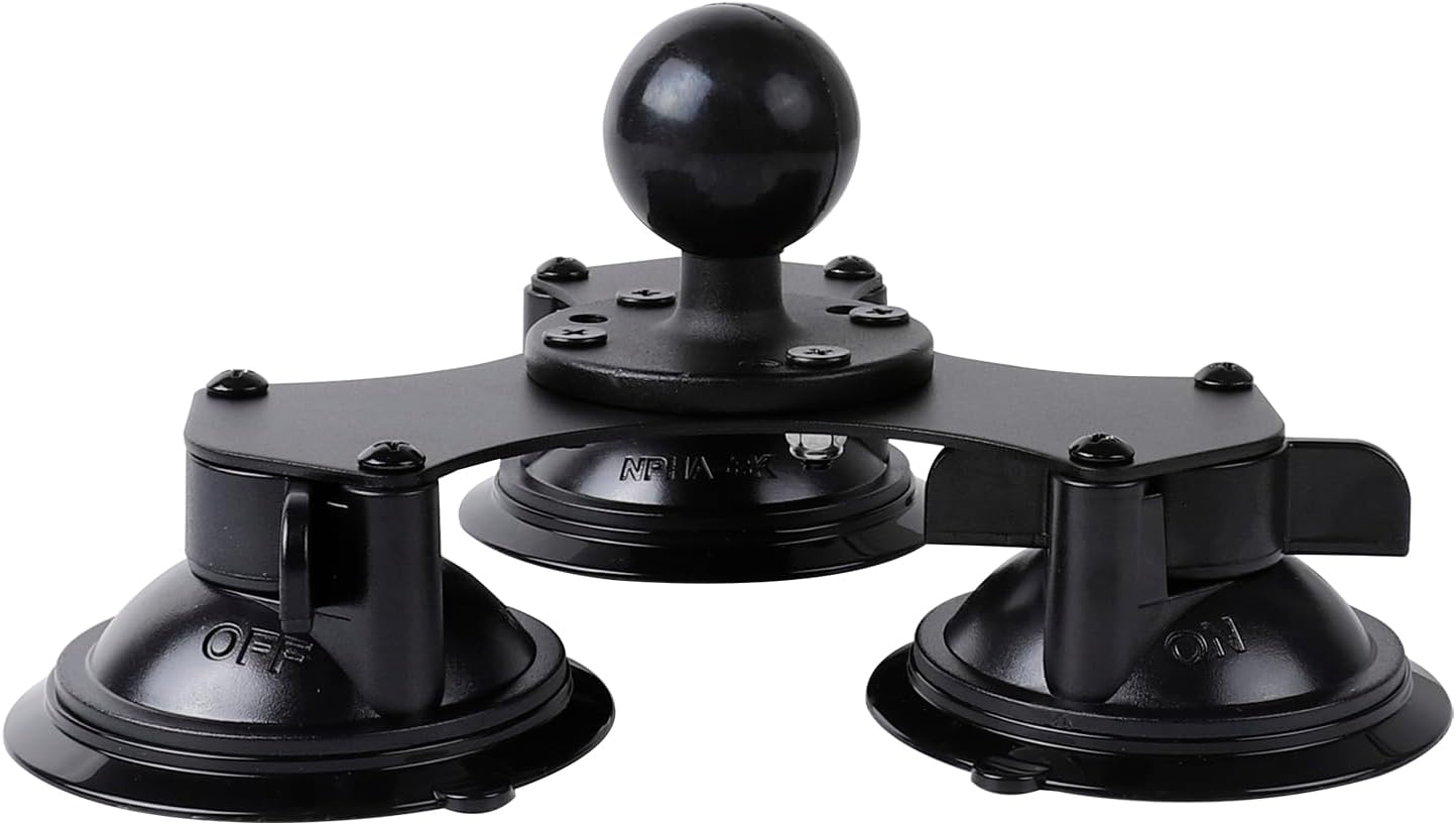 Triple Suction Cup Mount with 1.5in Ball for Stability and Safety