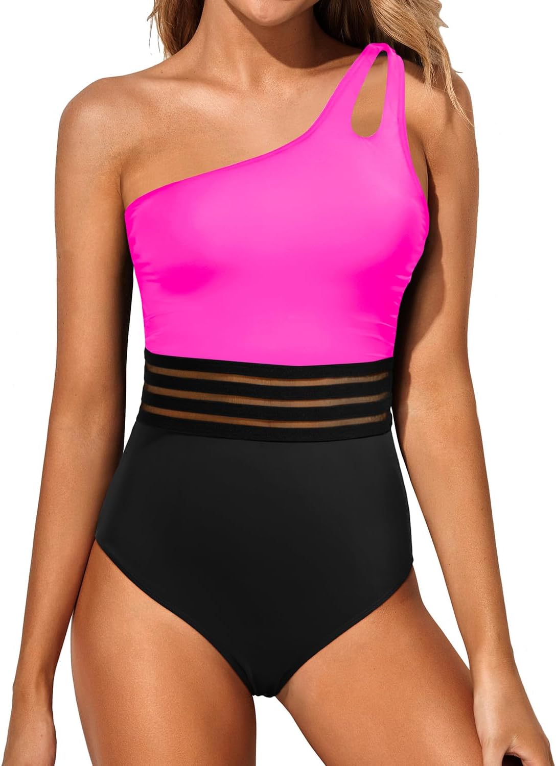 One Shoulder One Piece Swimsuit for Women with Tummy Control