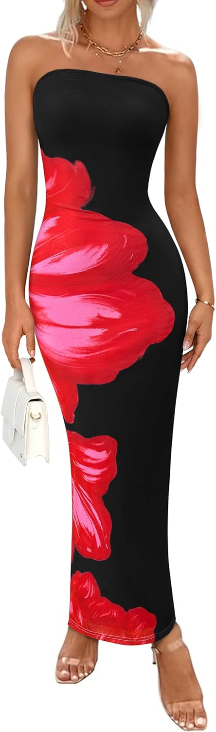PRETTYGARDEN Women Summer Strapless Maxi Dress for Weddings