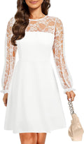 Women's Black A-Line Cocktail Dress with Lace Sleeves - Elegant Fit