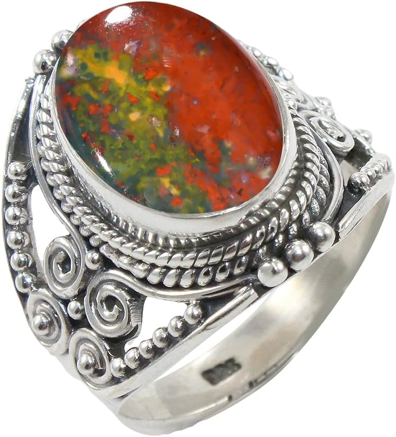Sterling Silver 925 Ring with Natural Bloodstone for Women