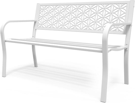 VINGLI 50 Inch Outdoor Bench with Floral Back for Gardens