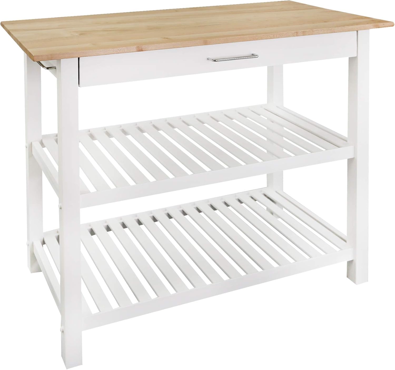 Casual Home Solid Wood Kitchen Island with Maple Top and White Base