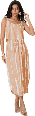 Women's Tie Dye Cami Midi Dress with Split Thigh - Flattering Fit you