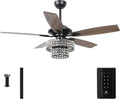 Parrot Uncle 52in Black Ceiling Fan with Crystal Light - Quiet 3-Speed