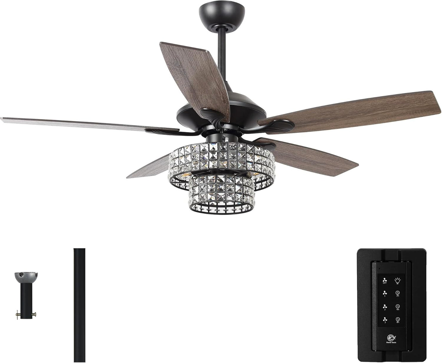 Parrot Uncle 52 Inch Black Ceiling Fan with Light for Comfort