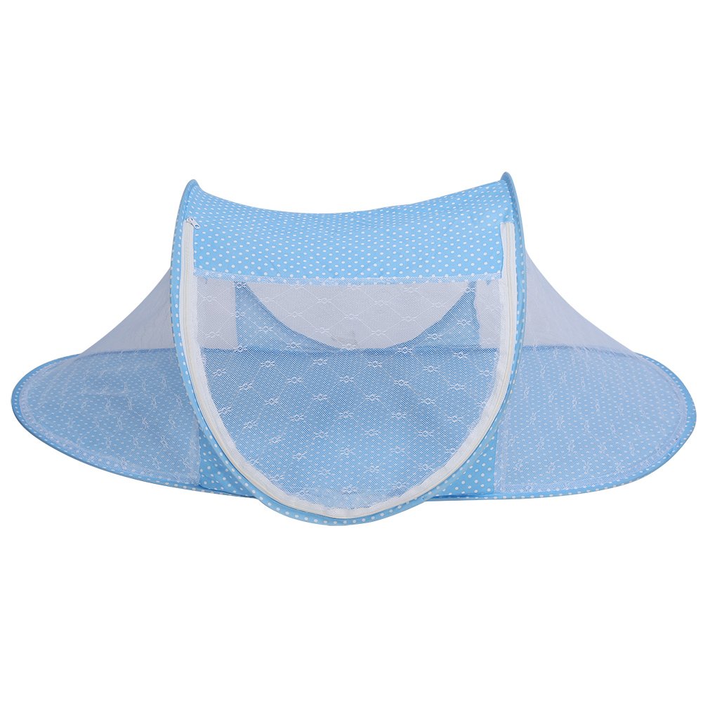 Portable Foldable Nursery Crib with Canopy - Easy Travel (Blue)