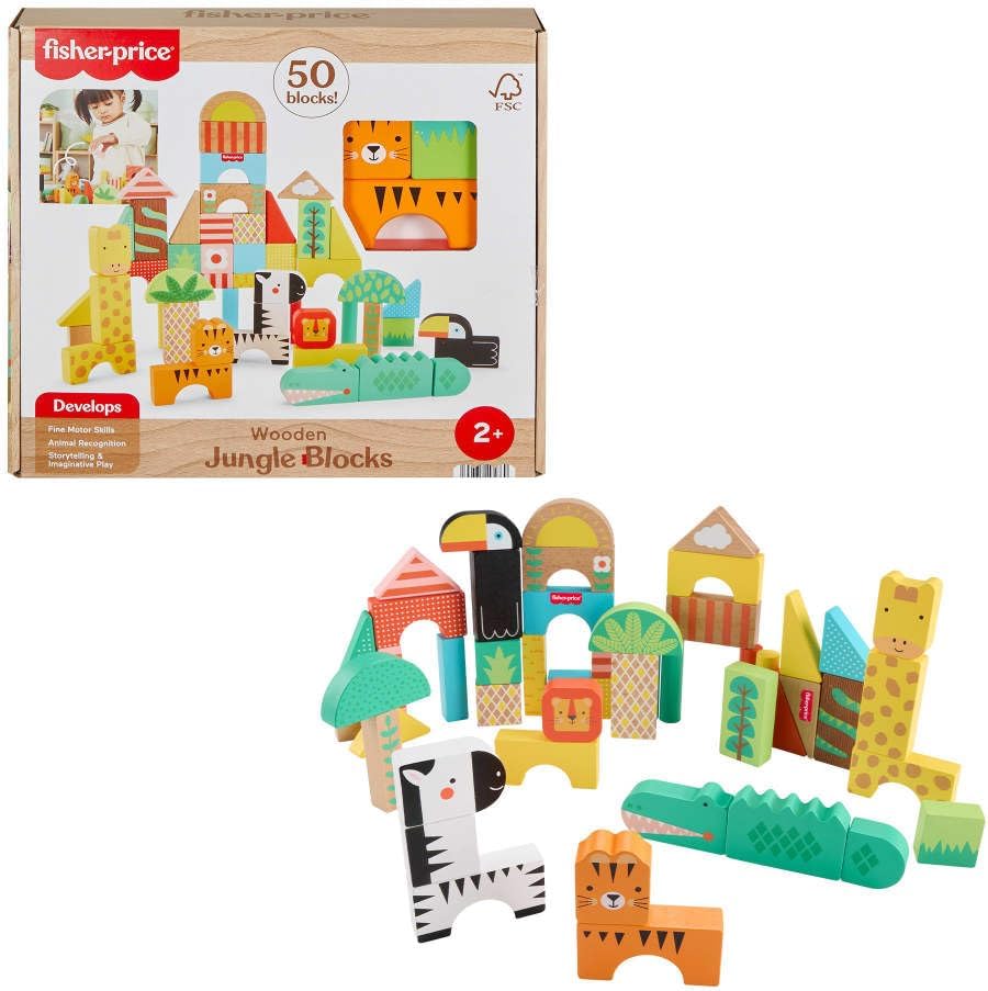Fisher-Price Wood Toddler Toy Jungle Blocks for Creative Play