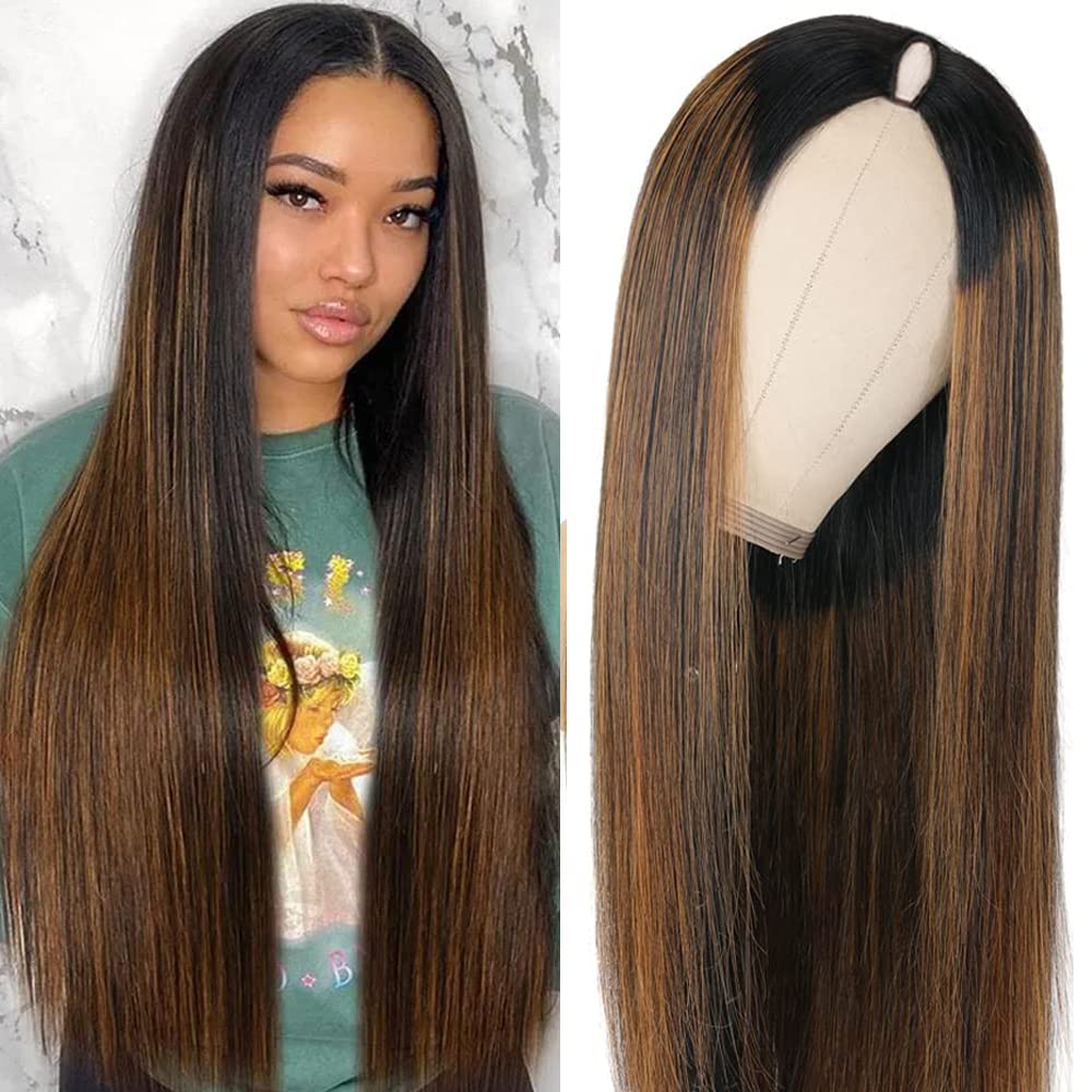 Ombre V Part Wig Human Hair 24Inch No Leave Out Upgrade Style