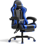 Blue Ergonomic Gaming Chair with Footrest and Massage Lumbar Support