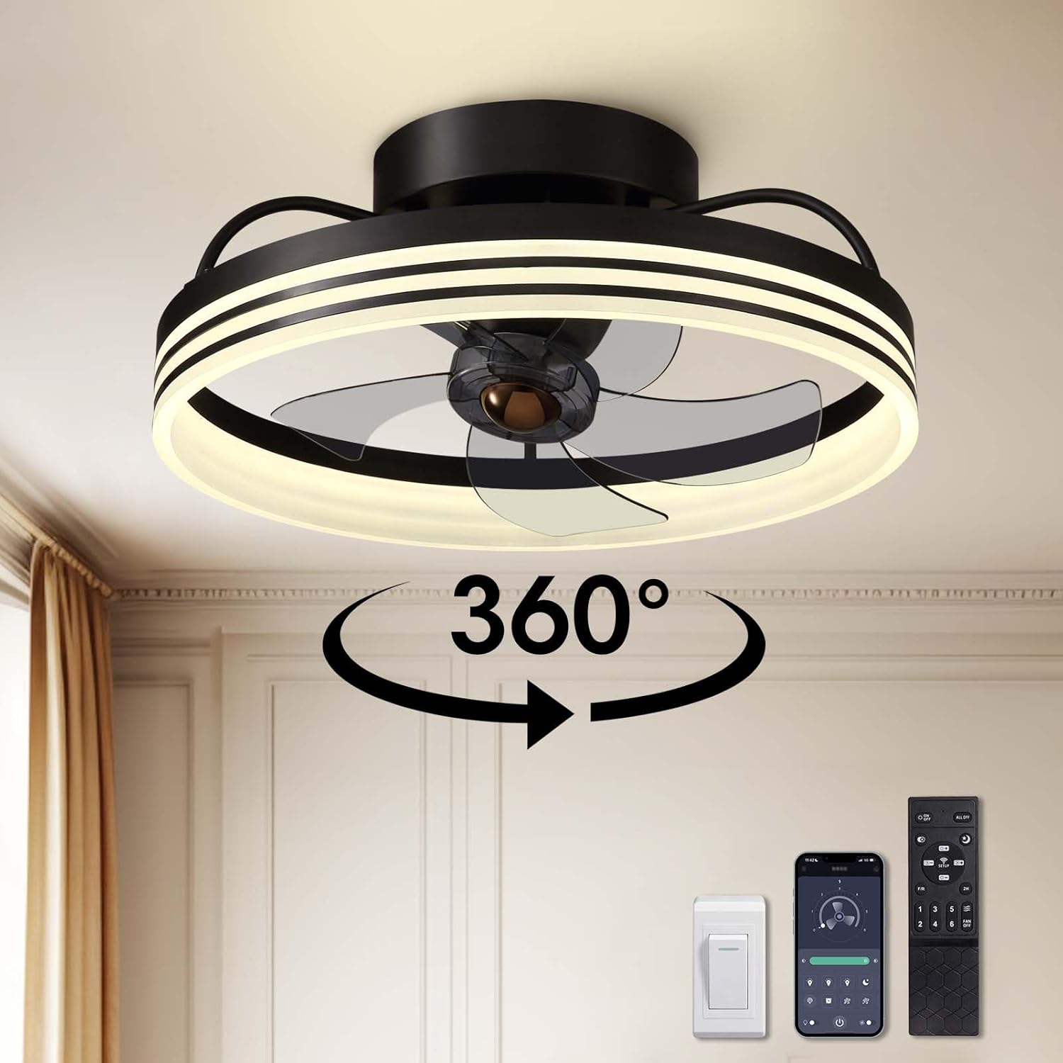 LUDOMIDE Ceiling Fans with Lights: 360 Rotating Design