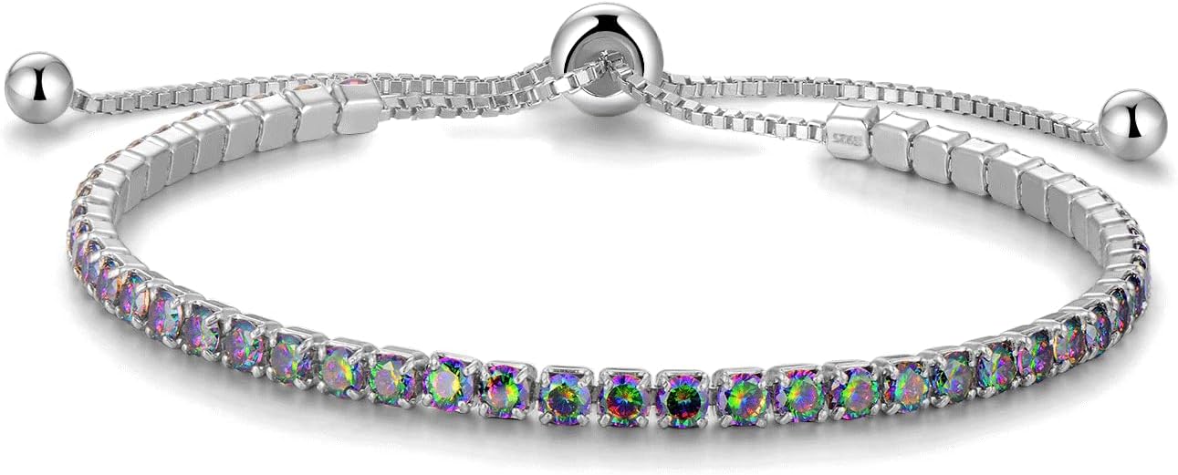 Sterling Silver Birthstone Tennis Bracelets for Women - Adjustable