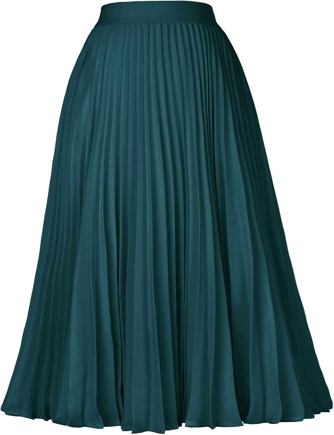 High Elastic Waist Pleated Chiffon Midi Swing Skirt for Women