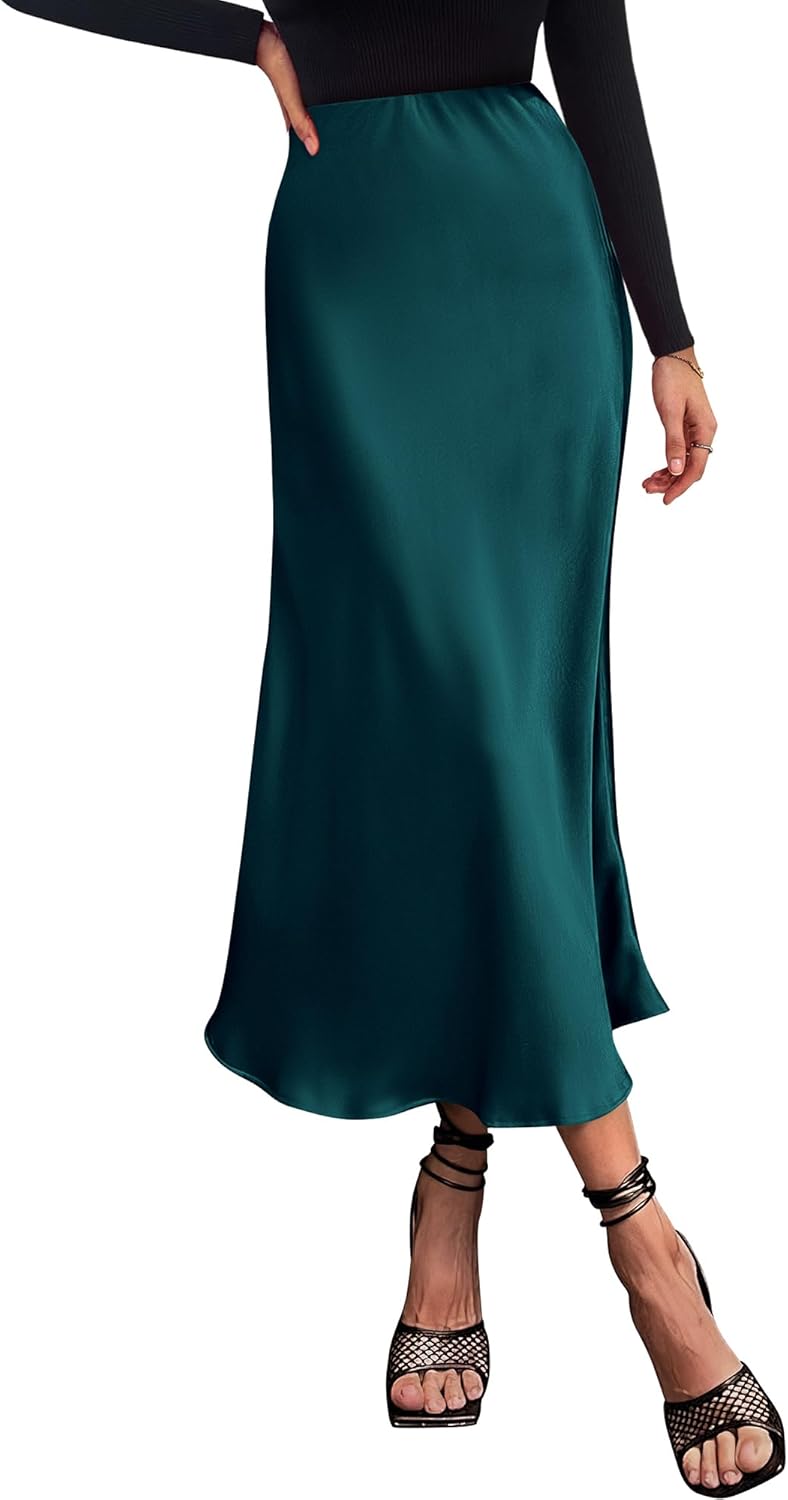 Elegant High Waist Satin Midi Skirt for Women by BTFBM
