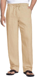 Men's Casual Linen Pants Elastic Waist Drawstring Beach