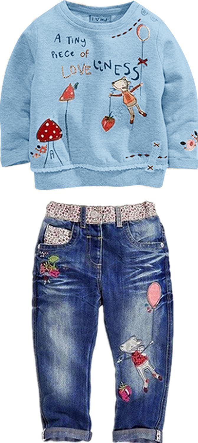 LUKYCILD Toddler Girl Clothes Long Sleeve Top and Jeans Set