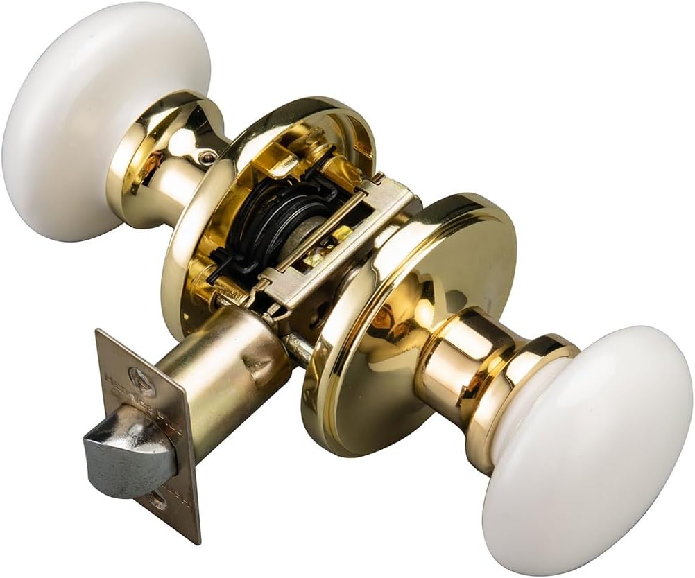 NCL White Door Knobs with Polished Brass Finish for Interiors