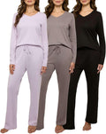 Real Essentials 3 Pack Women's Soft Cotton Long Sleeve Pajama Set