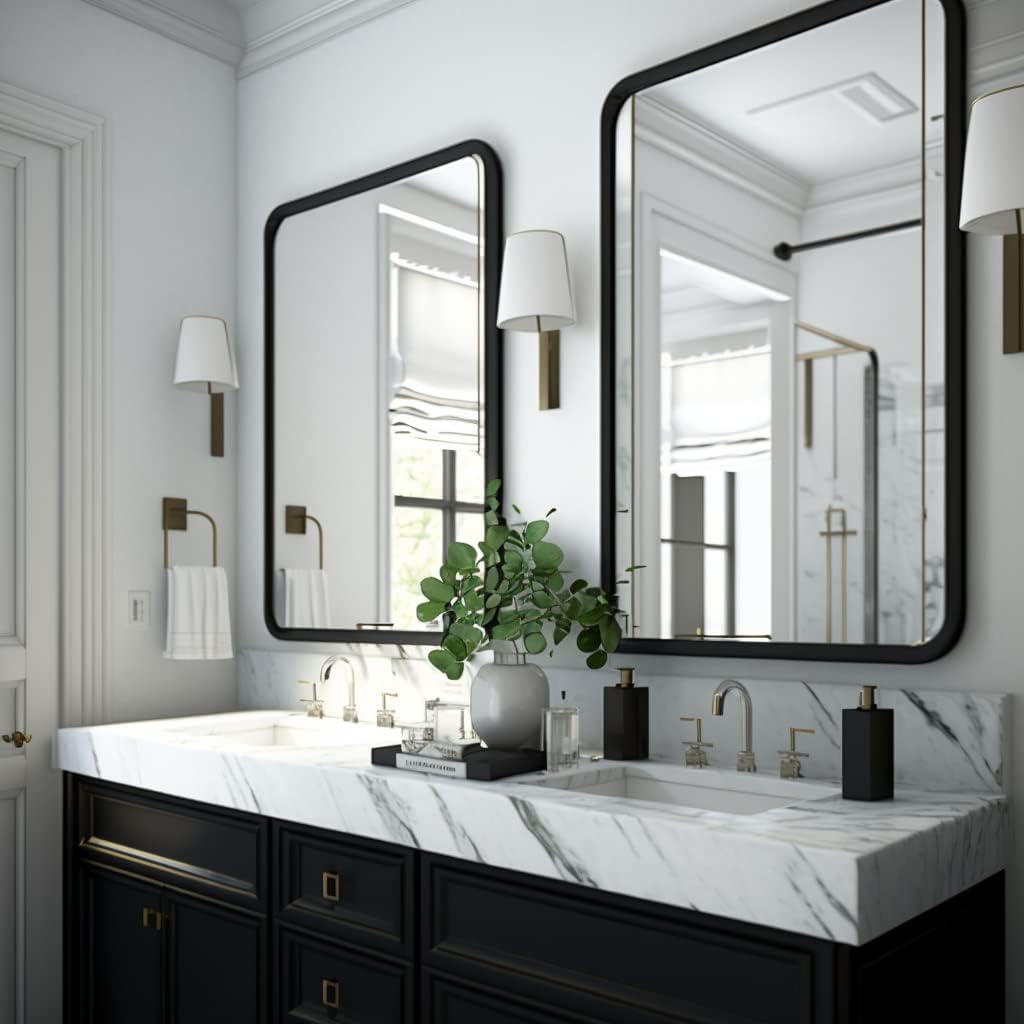 Modern Farmhouse 24 x 36 Inch Black Bathroom Mirrors Set
