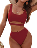 High Waisted Bikini Set - Sporty Cut Out Two Piece Swimsuit