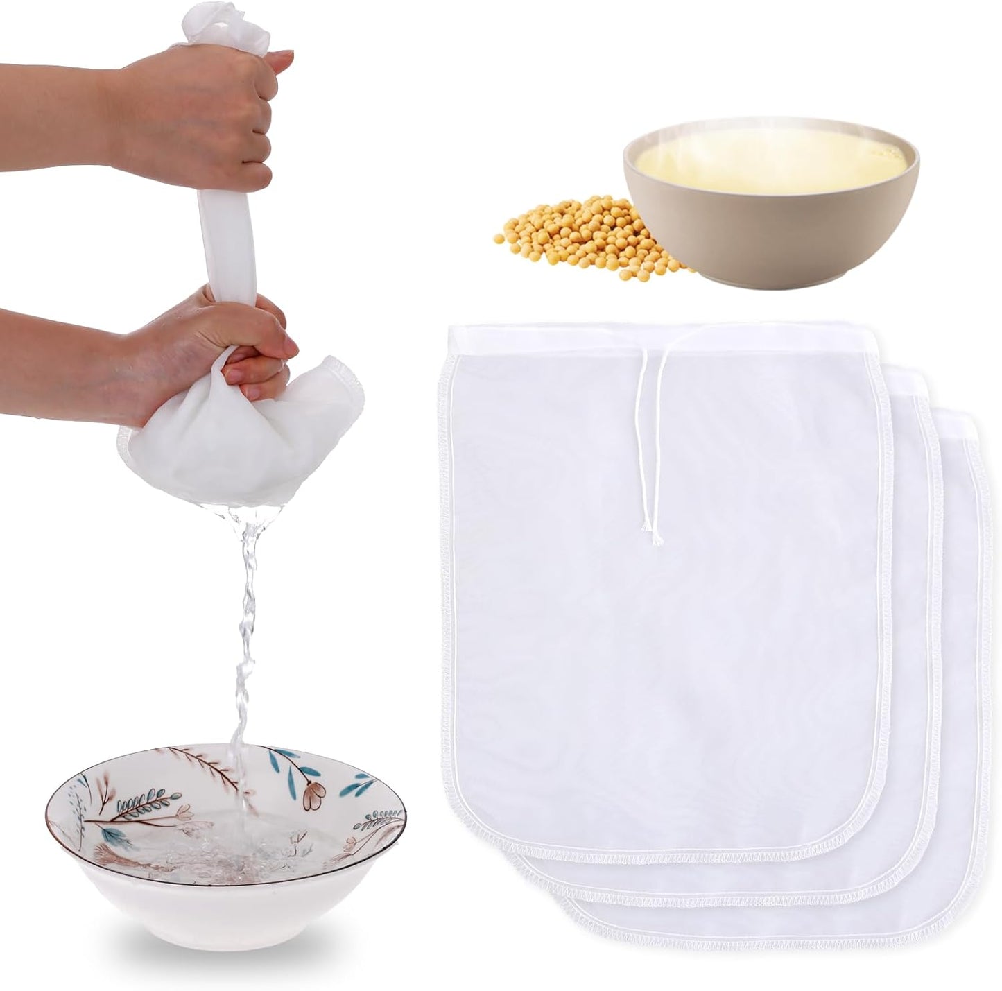 Nut Milk Bag Trio - Fine Mesh for Straining!