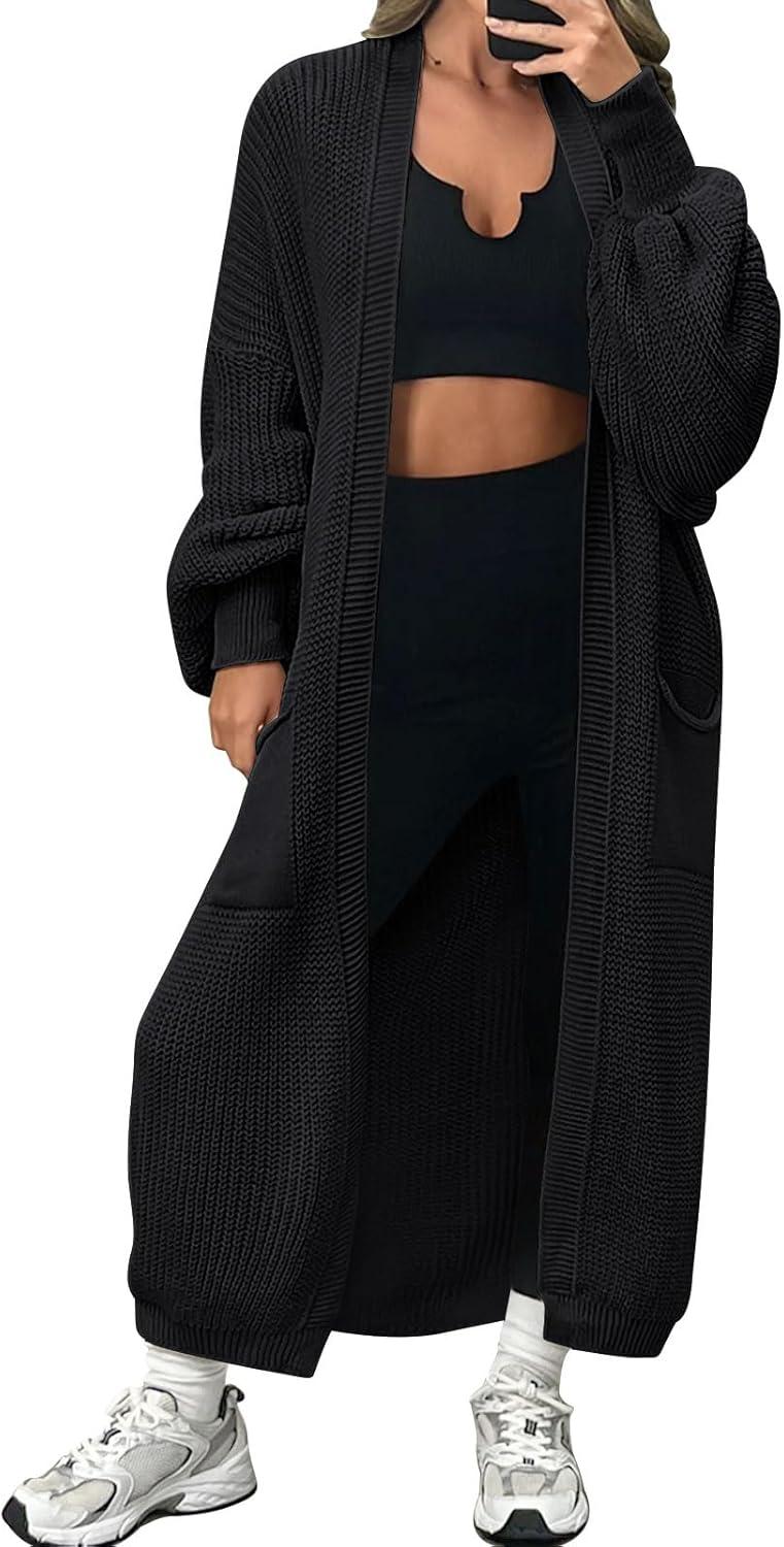 LILLUSORY Women's Oversized Long Cardigan with Pockets for Fall