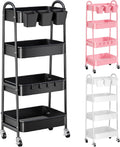 4 Tier Black Metal Rolling Cart with Lockable Wheels - Versatile