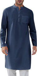Gafeng Mens Kaftan Robe Button Down Long Sleeve Henley Cotton Thobe