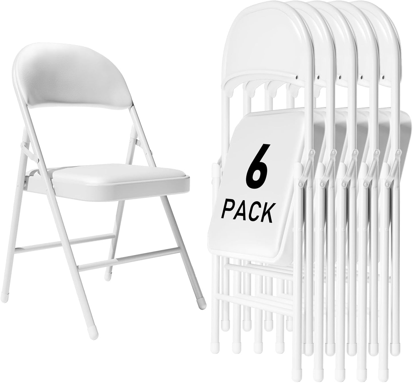 6 Pack White Folding Chairs with Padded Cushion for Events