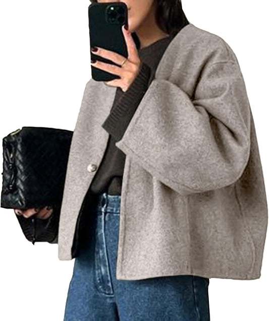 HOTIAN Women Cropped Wool Blend Coats for Fall and Winter