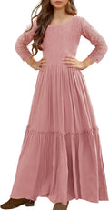 MITILLY Girls Floral Lace A-Line Maxi Dress with Ruffle Sleeves