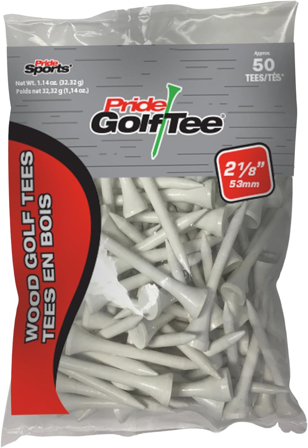50 Pack Pride Golf Tees, 2-1/8 inch Deluxe for Superior Performance