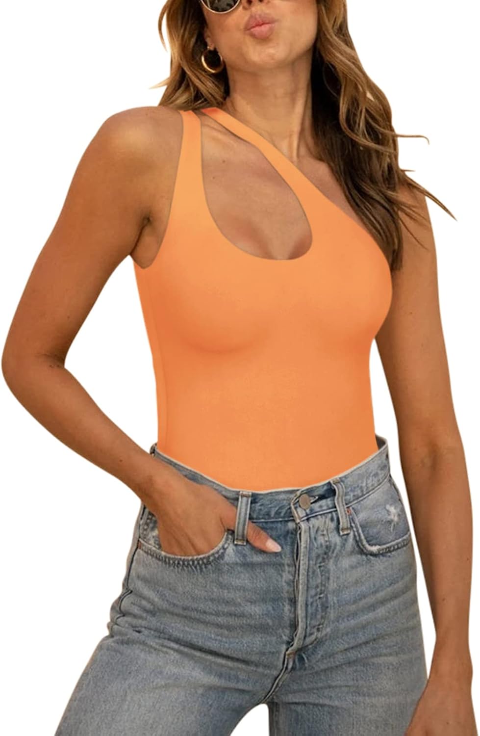 Trendy Sexy Plunge One Shoulder Bodysuit for Women