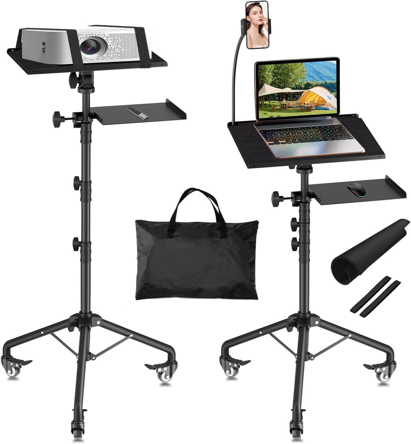 Portable Laptop Stand w/ Wheels & Phone Holder - OUKMIC