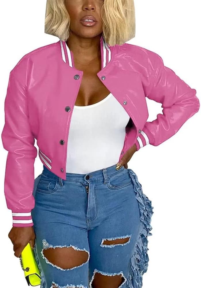 Mintsnow Womens Varsity Jacket Long Sleeve Casual Bomber Style