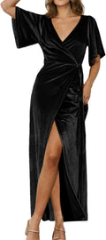 BerryGo Velvet V Neck Wrap Maxi Dress - Elegant Fall Wrap Dress