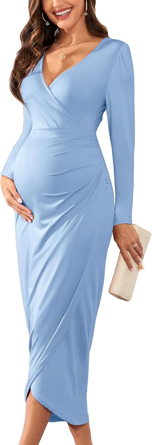 2025 Womens Maternity Wrap Dress for Baby Shower and Parties